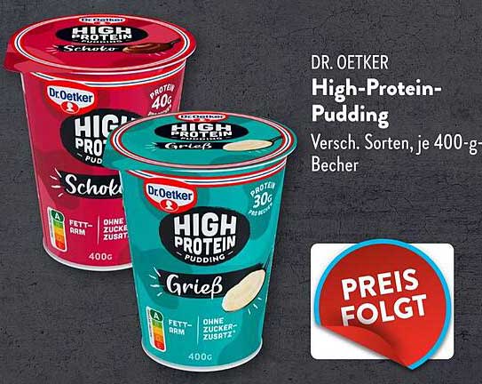 Dr. Oetker High-Protein-Pudding, Verschiedene Sorten, je 400-g Becher