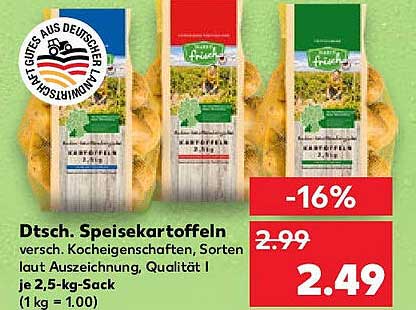 Dtsch. Speisekartoffeln - verschiedene Kocheigenschaften, Qualität I