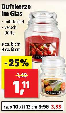 Duftkerze im Glas - mit Deckel, verschiedene Düfte