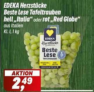 EDEKA Herzstücke Beste Lese Tafeltrauben hell "Italia" oder rot "Red Globe" aus Italien, 1 kg