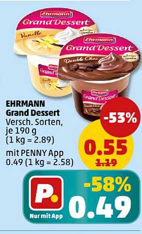 EHRMANN Grand Dessert verschiedene Sorten, je 190 g