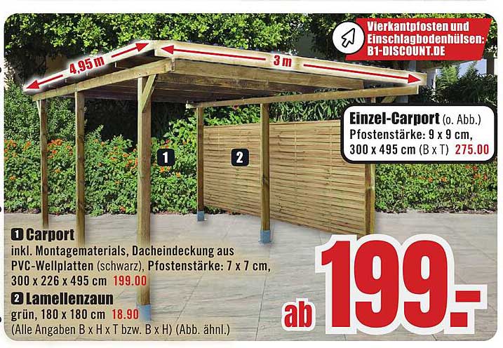 Einzel-Carport inkl. Montage, 300 x 495 cm, 199,-
