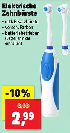 Elektrische Zahnbürste inkl. Ersatzbürste, verschiedene Farben