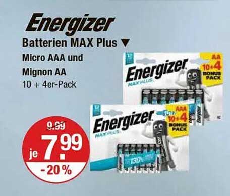 Energizer Batterien MAX Plus - Micro AAA und Mignon AA (10 + 4er-Pack)