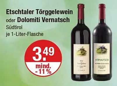 Etschthaler Törggelenwein oder Dolomiti Vernatsch 1-Liter-Flasche