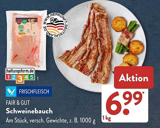 FAIR & GUT Schweinebauch - Am Stück, verschiedene Gewichte, z. B. 1000 g