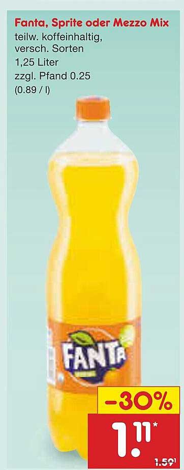 Fanta, Sprite oder Mezzo Mix 1,25 Liter
