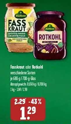 Fasskraut oder Rotkohl, verschiedene Sorten, je 660-g / 700-g Glas