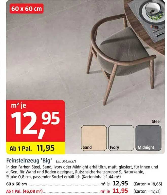 Feinsteinzeug 'Big' (60 x 60 cm) - Ab 1 Pal. 11,95 €