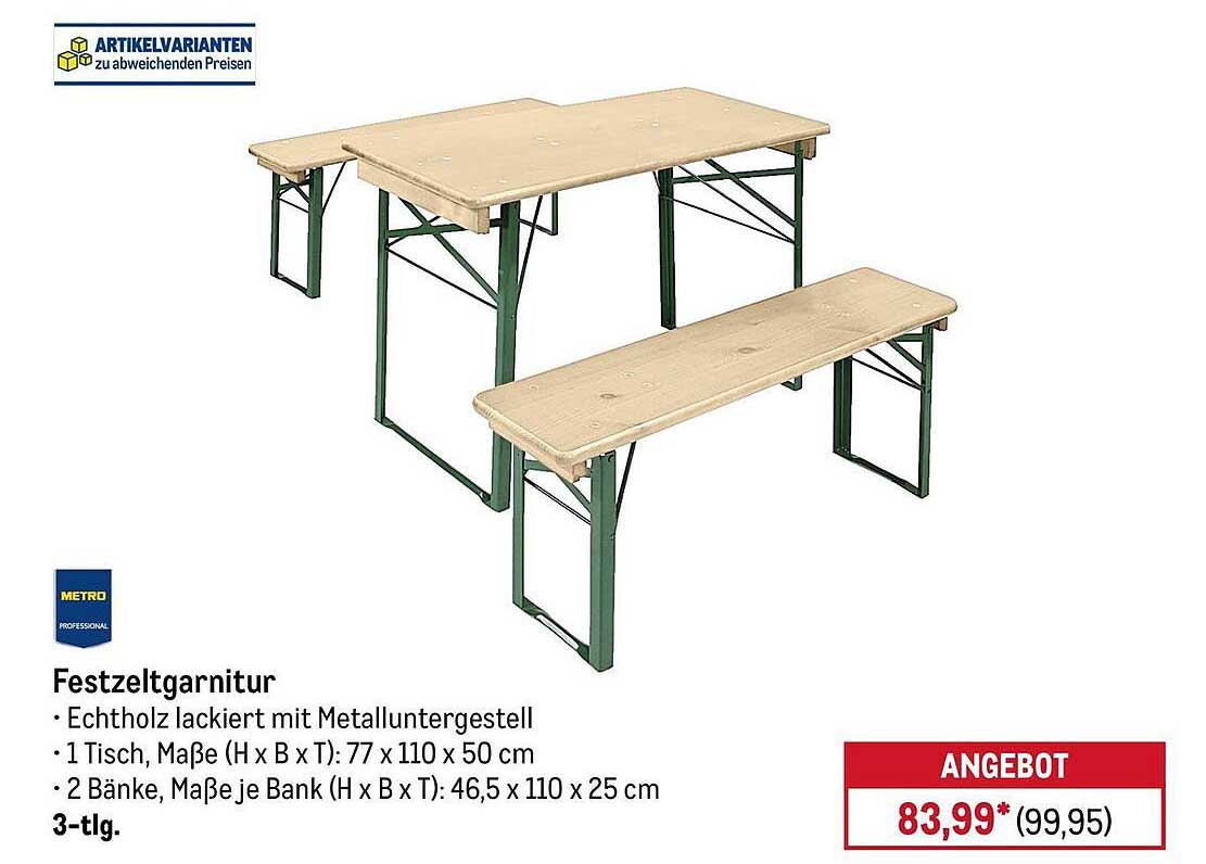 Festzeltgarnitur 3-tlg. - Echtholz lackiert mit Metalluntergestell