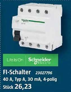 FI-Schalter 40 A, Typ A, 30 mA, 4-polig