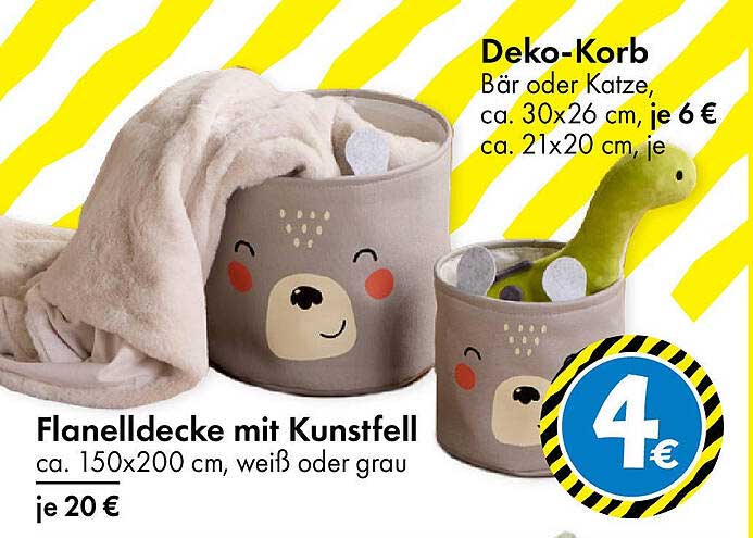 Flanell-Decke mit Kunstfell und Deko-Korb