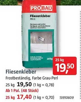 Fliesenkleber PRO BAU 25 kg - Frostbeständig, Farbe Grau-Perl