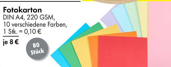 Fotokarton DIN A4, 220 GSM, 80 Stück für nur 8 €