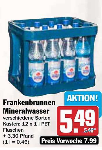 Frankenbrunnen Mineralwasser - Kasten: 12 x 1 l PET Flaschen