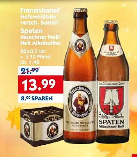 Franziskaner Hefeweizen & Spaten Münchner Hell/Alkoholfrei - 20x0,5 L