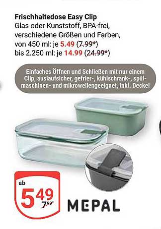 Frischhaltedose Easy Clip - Glas oder Kunststoff, BPA-frei
