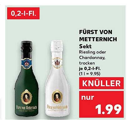 FÜRST VON METTERNICH Sekt - Riesling oder Chardonnay, trocken je 0,2-I-Fl.