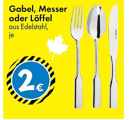 Gabel, Messer oder Löffel aus Edelstahl, je
