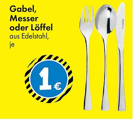 Gabel, Messer oder Löffel aus Edelstahl, je