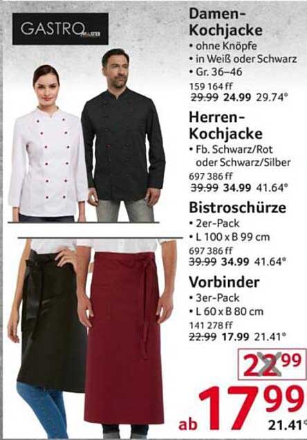 Gastro Meister Kochbekleidung – Damen- und Herren-Kochjacken, Bistro-Schürzen und Vorbinder