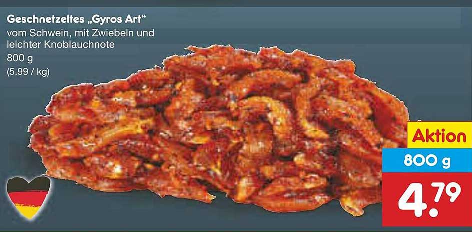 Geschnetzeltes „Gyros Art“ vom Schwein, mit Zwiebeln und leichter Knoblauchnote