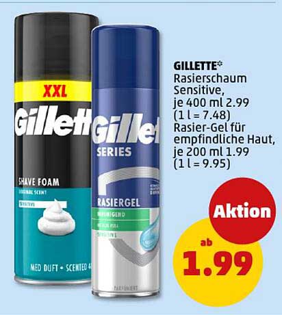 GILLETTE* Rasiercreme Sensitive und Rasiergel für empfindliche Haut