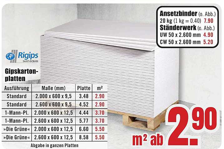 Gipskartonplatten von Rigips - ab 2,90 € pro m²