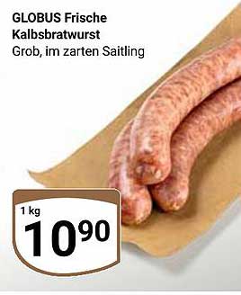 GLOBUS Frische Kalbsbratwurst, Grob, im zarten Saitling