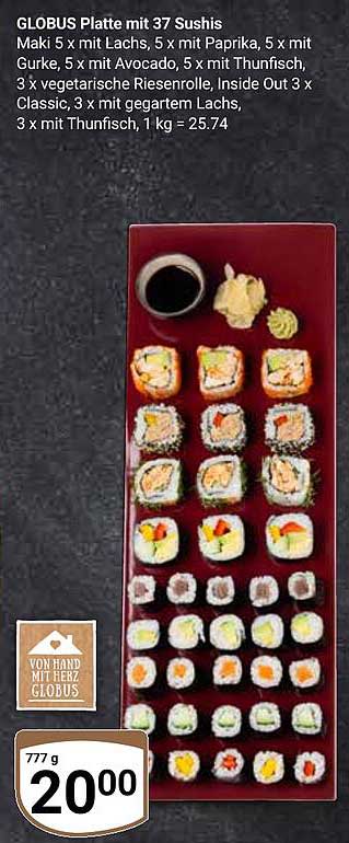 GLOBUS Platte mit 37 Sushi