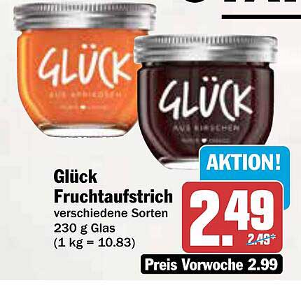Glück Fruchtaufstrich verschiedene Sorten 230 g Glas