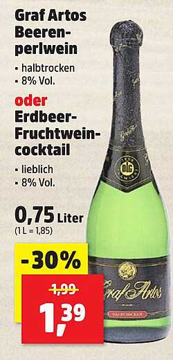 Graf Artos Beerensperlwein oder Erdbeer-Fruchtweincocktail – 0,75 Liter