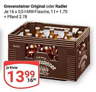 Grevensteiner Original oder Radler, je 16 x 0,5 l-MW-Flasche