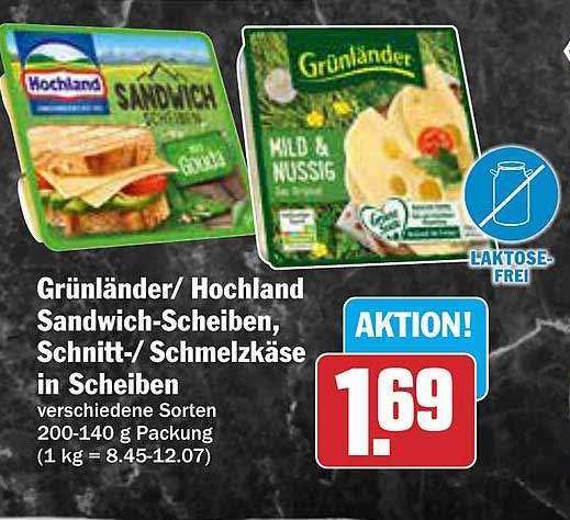 Grünländer/ Hochland Sandwich-Scheiben, Schnitt-/ Schmelzkäse in Scheiben