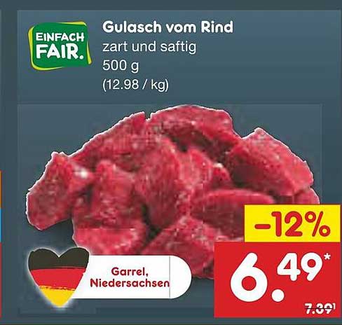 Gulasch vom Rind 500 g - zart und saftig