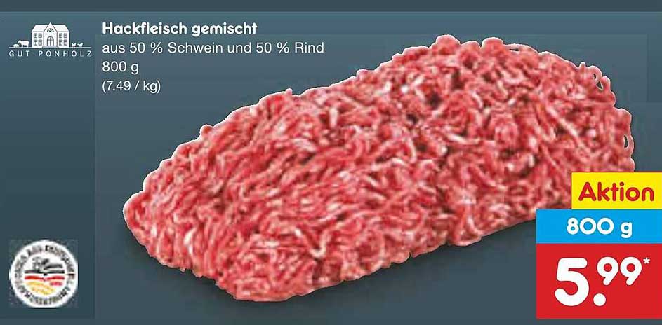 Hackfleisch gemischt aus 50 % Schwein und 50 % Rind 800 g