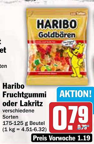 Haribo Fruchtgummi oder Lakritz 175-125 g Beutel