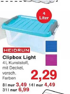HEIDRUN Clipbox Light 4L - Kunststoff mit Deckel, verschiedene Farben