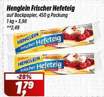 Henglein Frischer Hefeteig auf Backpapier, 450 g Packung