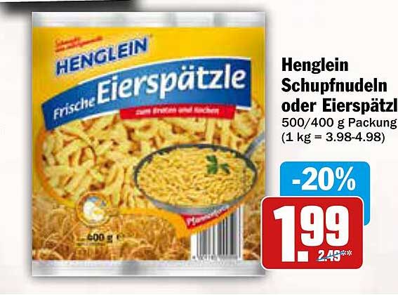 Henglein Schupfnudeln oder Eierspätzle 600 g