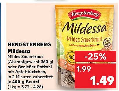 HENGSTENBERG Mildessa Mildes Sauerkraut 400-g-Beutel