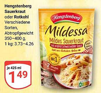 Hengstenberg Mildessa Mildes Sauerkraut oder Rotkohl