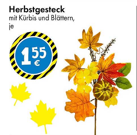 Herbstgesteck mit Kürbis und Blättern, je