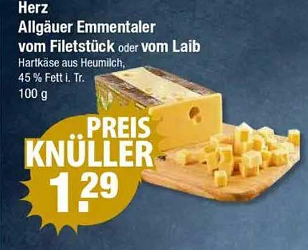 Herz Allgäuer Emmentaler vom Filetstück oder vom Laib