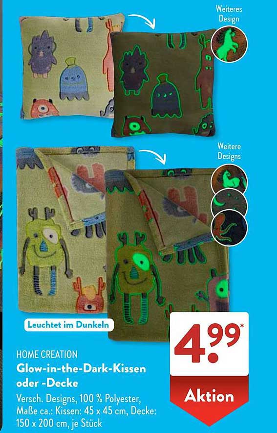 HOME CREATION Glow-in-the-Dark-Kissen oder Decke