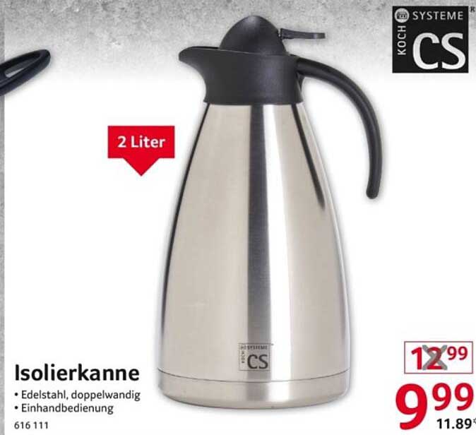 Isolierkanne 2 Liter – Edelstahl, doppelwandig, Einhandbedienung
