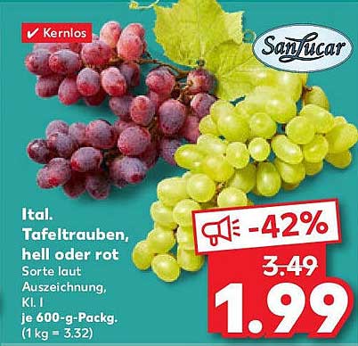 Ital. Tafeltrauben, hell oder rot - jetzt nur 1,99 €