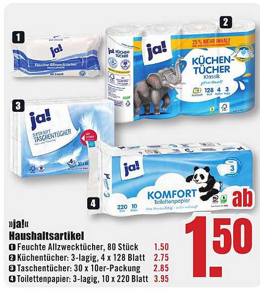 ja! Feuchte Allzwecktücher, 80 Stück