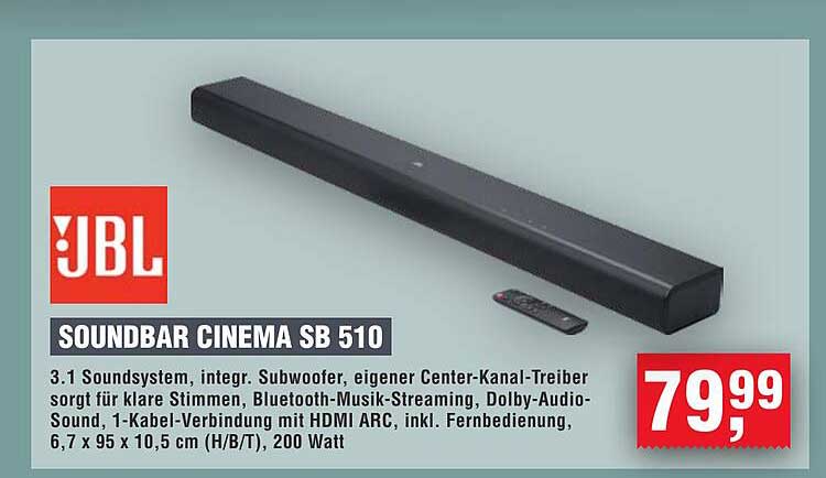 JBL Soundbar Cinema SB 510 - 3.1 Soundsystem mit integriertem Subwoofer