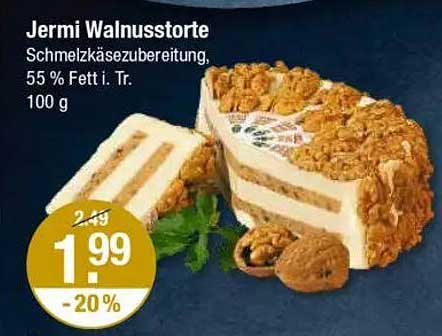 Jermi Walnusstorte - Schmelzkäsezubereitung, 55 % Fett i. Tr., 100 g